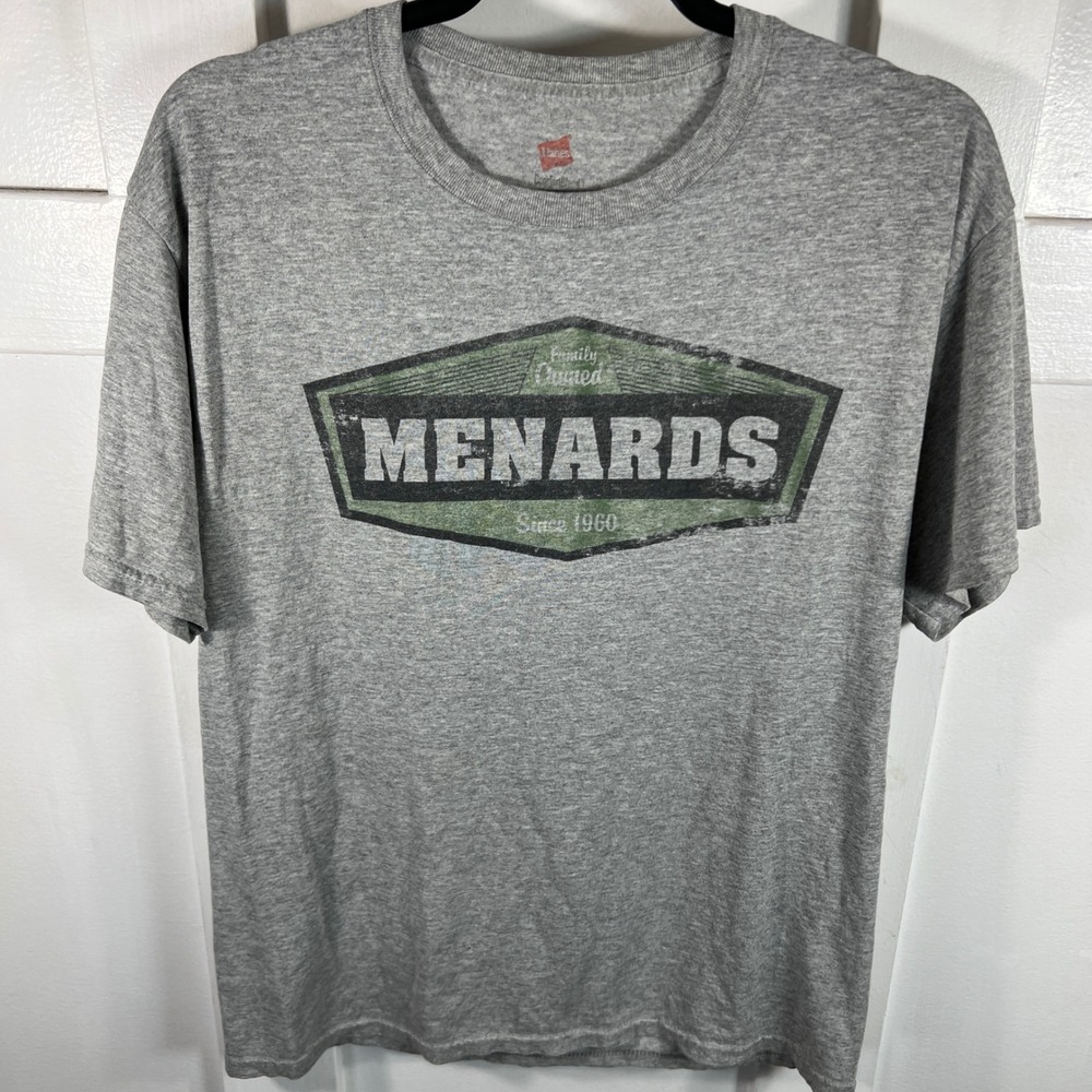 Hanes Menards Graphic T-Shirt Mens Medium Gray Short Sleeve Crewneck Tee